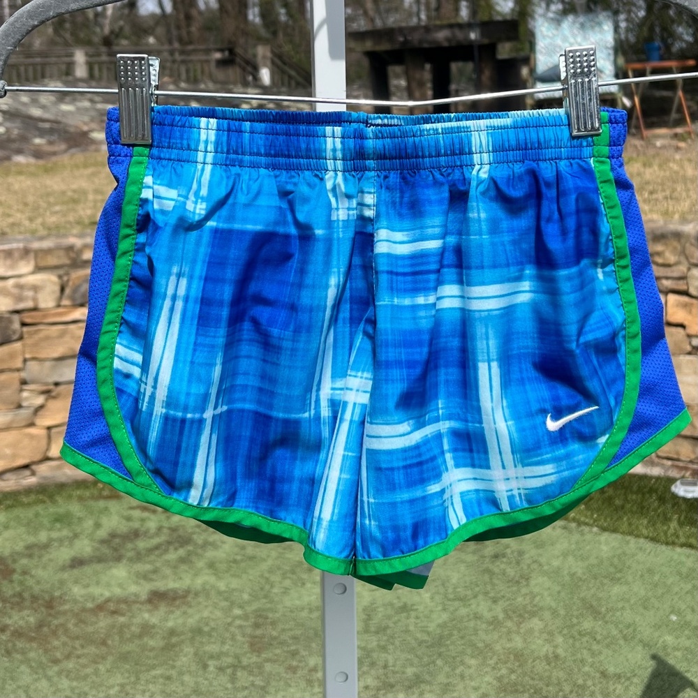 Nike Girls' Dri-FIT Tempo Blue Plaid Running Shorts